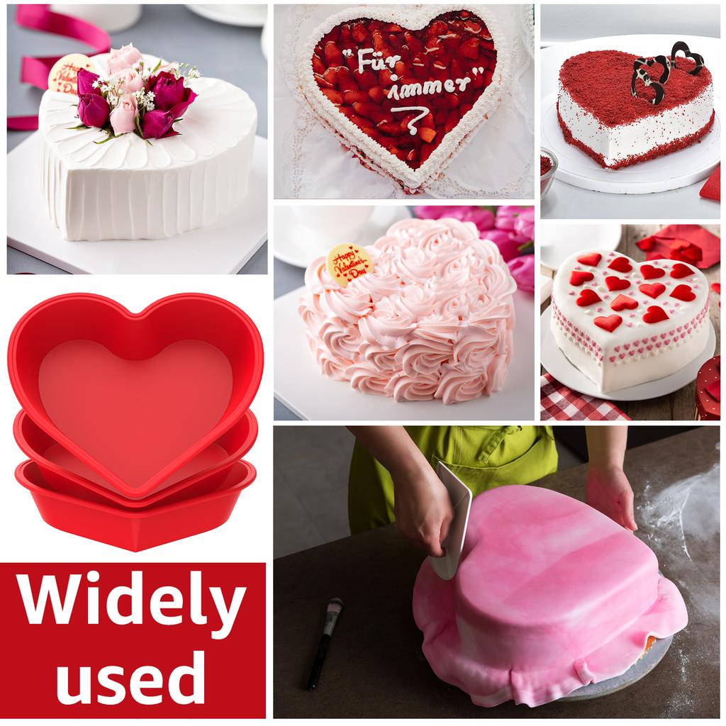 3Pcs Heart Shape Cake Pans 10 Inch Silicone Cake Molds BPA Free Cake Baking Tray Reusable Cake Baking Pans Nonstick Cheesecake