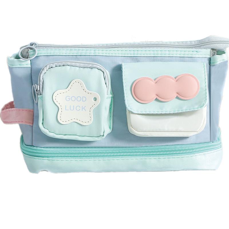 Большая Кавайная Пеналь Дофаминовый Цветной Блок Ins Стиль Сумка-Органайзер с Множеством Отделений для Школы И Путешествий синий