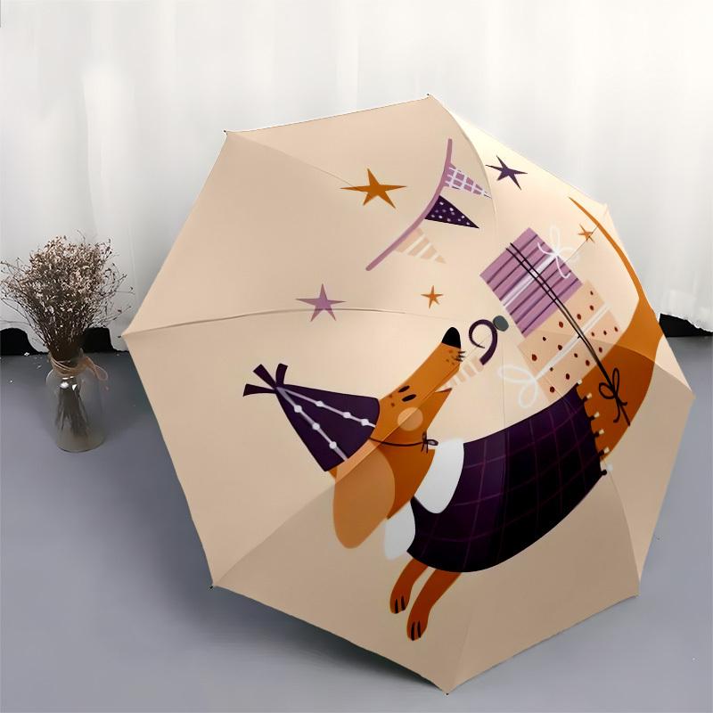 1pc Party Dog with Presents and Stars Umbrella with Plastic Handle,Suitable for All Seasons UmbrellaPT559