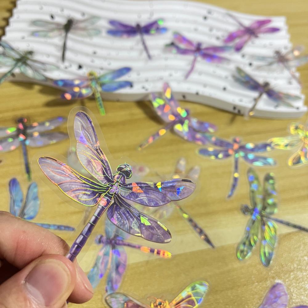 Transparent Laser Shining Dragonfly Stickers Waterproof Decals For Phone Laptop Water Bottle Room Decoration Sticker