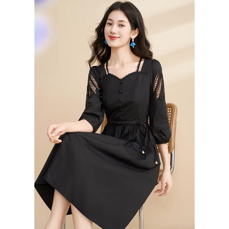 

KeBeiEr Women s Black French Style A-Line Seven-Sleeve Dress 2XL