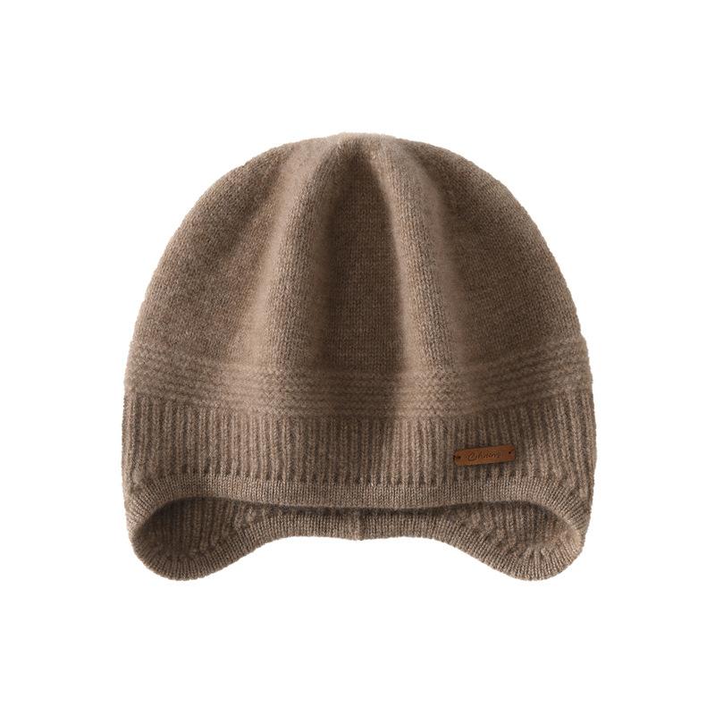 Cashmere autumn and winter new women's high-end solid color knitting outdoor warm fashion heavy ear protection casual