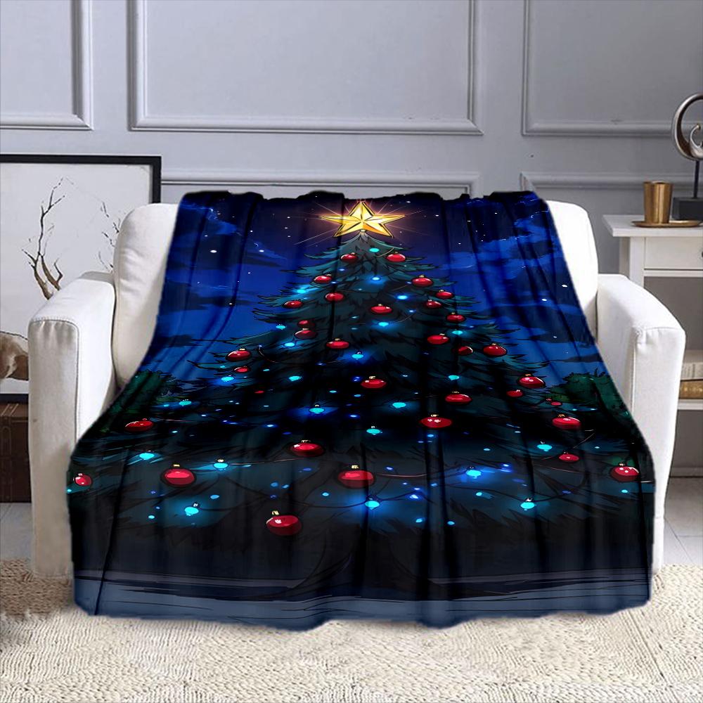 Starry Night Christmas Tree Design Patterned Flannel Blanket Perfect for the Bedroom Living Room, Sofa, or a Little Nap