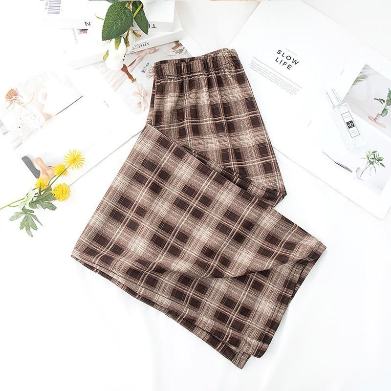 Womens High-Waisted Wide-Leg Plaid Trousers Lightweight Flowy Loose Fit Casual Pants 2026