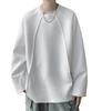 EASTEMPO Men's Long Sleeve T-Shirt, Autumn Casual, Stylish, Solid Color, Loose Fit, Plus Sizes (JP, Alphabet, 3XL, White)