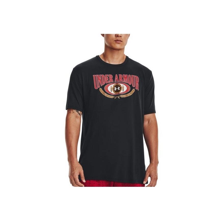 Under Armour Collegiate Letter Print Vintage Training T-Shirt Men Tops Black 1376838-001