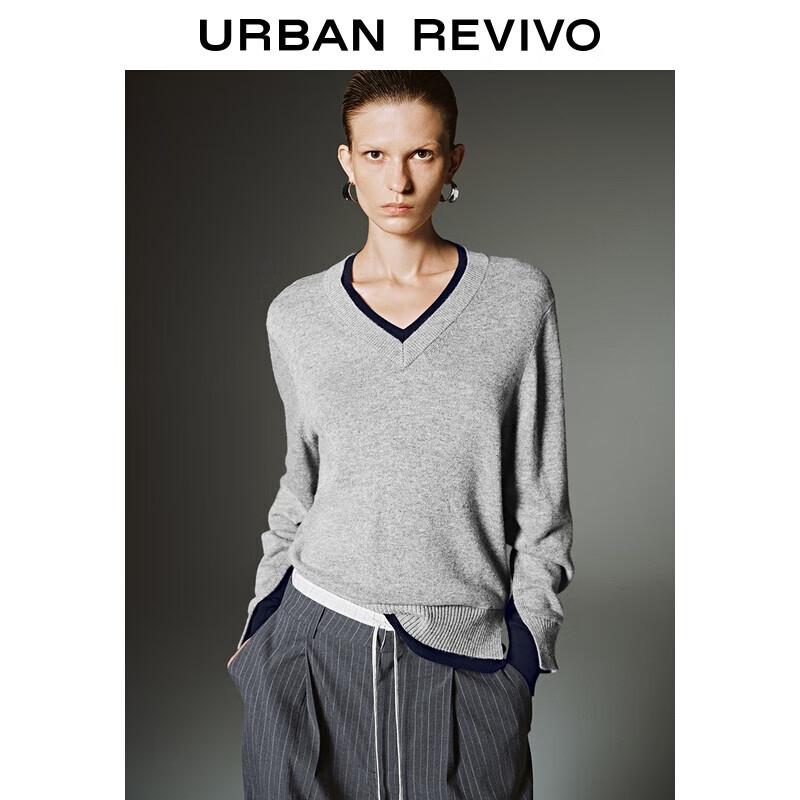 

Женский трикотажный топ UR с цветными блоками, V-образным вырезом и имитацией многослойности S