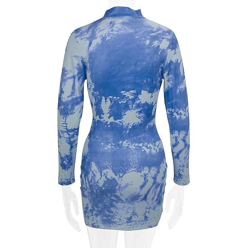 Women's Mid-waist Printed Pullover Style Commuter Girl Waisted One-step Dress