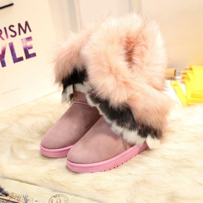 Large size fluffy snow boots for women's autumn and winter new round head flat bottom fluffy mouth plush warm casual boots often