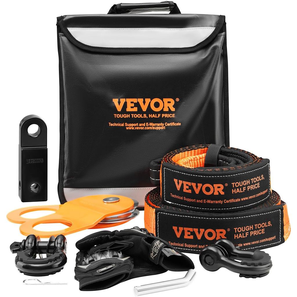 Off-Road Recovery Kit, 3" X 30', Heavy Duty Winch Recovery Kit with 30000 Lbs Tow Straps, 44092 Lbs D-Ring Shackles, Shackle Receiver, Snatch Block