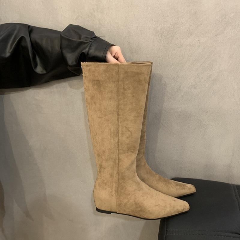 

Внутренние увеличивающие рост ретро хаки облегающие ботильоны полусапоги женская обувь 2025 новая осень и зима длинные сапоги-трубы рыцарские сапоги 40 хаки
