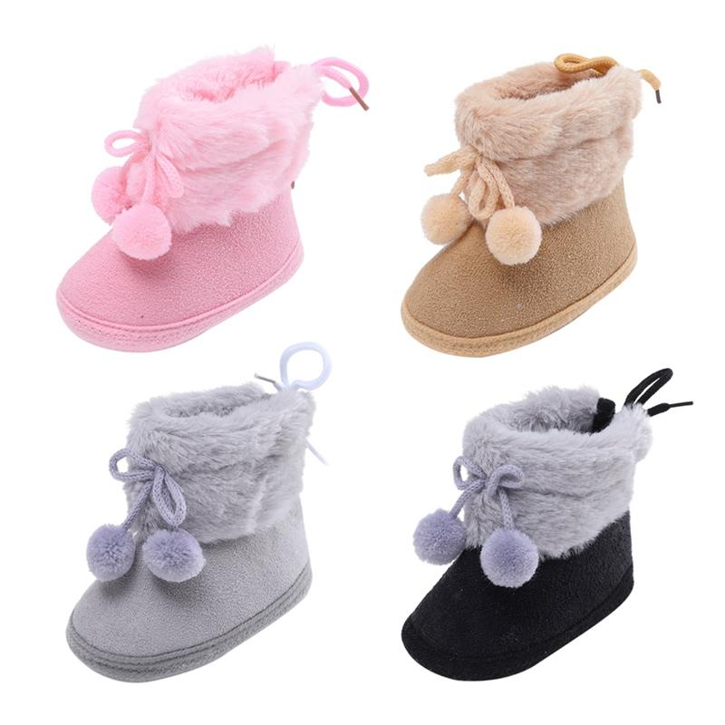 

Baby Plush Shoes Baby Boots Double Ball Solid Color Soft Soled Shoes Kids Toddler Shoes 13-M