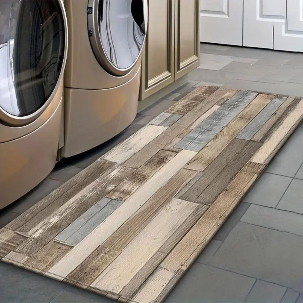 Wood-Grain Style American Retro Rug, Soft Non-Slip, Dirt-Proof Home Decor, For Kitchens, Corridors, And Laundry Rooms.