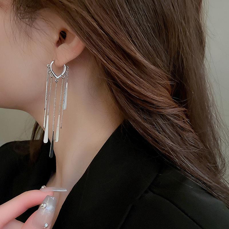 925 Silver Long Tassel Earrings Luxury Hoop for Women Fine Jewelry Wedding Party Gifts