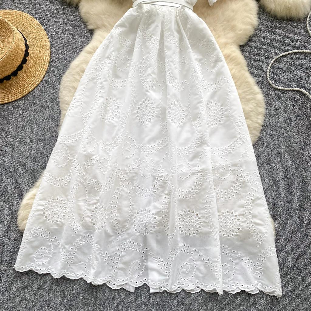 Letní dámské elegantní odkládací límec s výšivkou a květinovou výšivkou, dlouhé midi košile, společenské šaty
