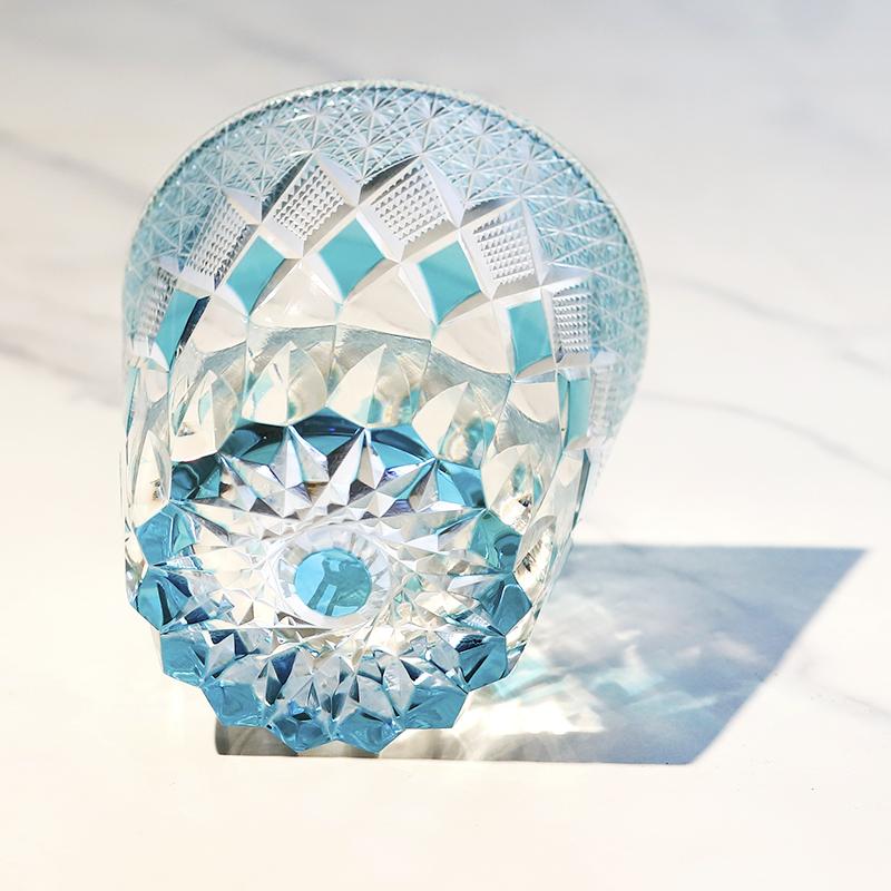 Sky Blue Edo Kiriko Japanese Style Whiskey Glass Tumbler 11 Oz Old Fashioned Glasses Sky Blue Hand Carved In Gift Box