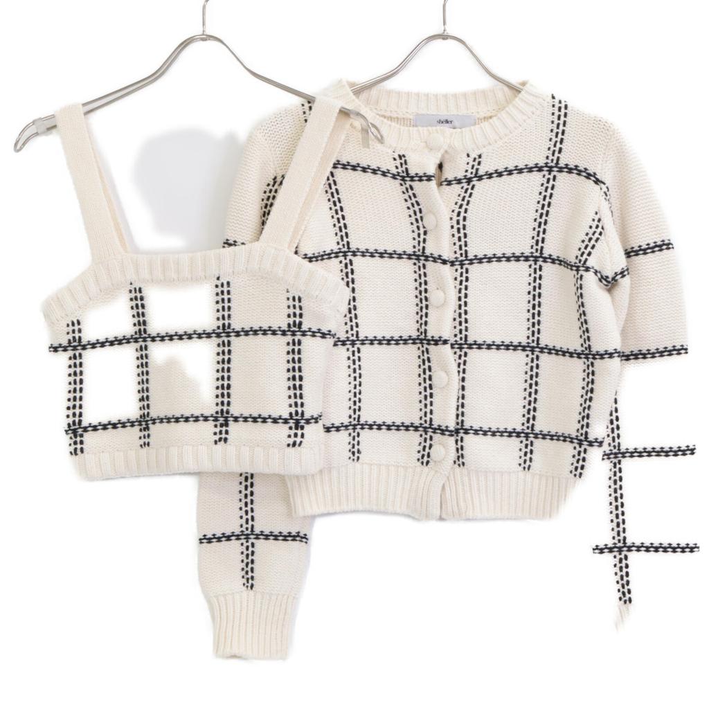 Schäler Weiß handgefertigt Karomuster Ensemble Cardigan Oberteile F weiß Gebraucht