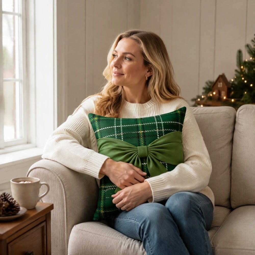 Festive Christmas Pillow Cover Plaid Sofa Pillowcase Holiday Decor Throw Pillow Cover Cozy