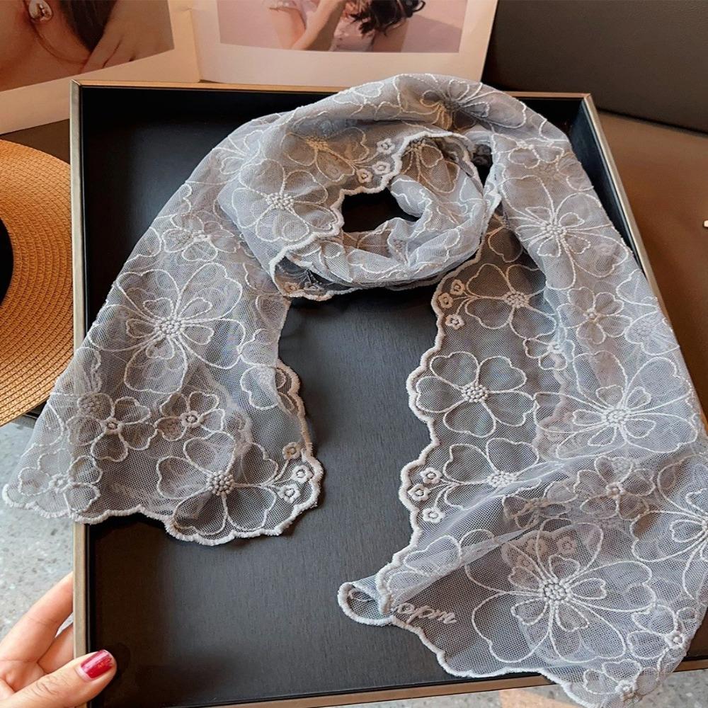 Versatile Retro Women's Lace Scarf Long Embroidered Flower Summer Sunscreen Shawl Korean Version Silk Headband