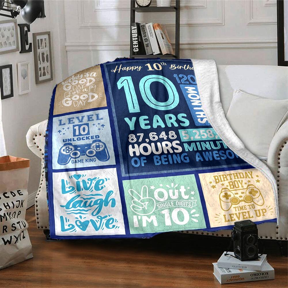 10Th Birthday Celebration Cozy Blanket for Sofa Couch Office Bed Picnics Four Seasons Multipurpose Modern Ideal Gift For Thanksgiving Y1