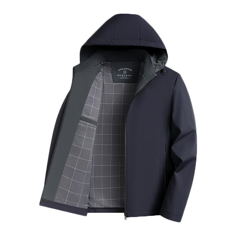 Men's Jacket Spring and Autumn Milk Silk Thin Business Simple Jacket Casual Removable Hooded Top Solid Color