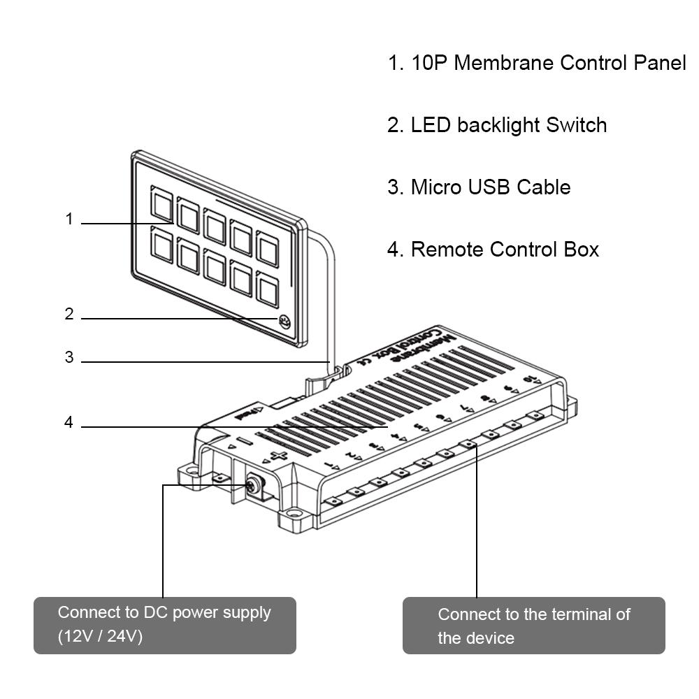 APP Control Circuit Control with PPTC USB Cable with Backlight Universal 10V-30V Button Switch Panel 6 Pin Membrane Control Box