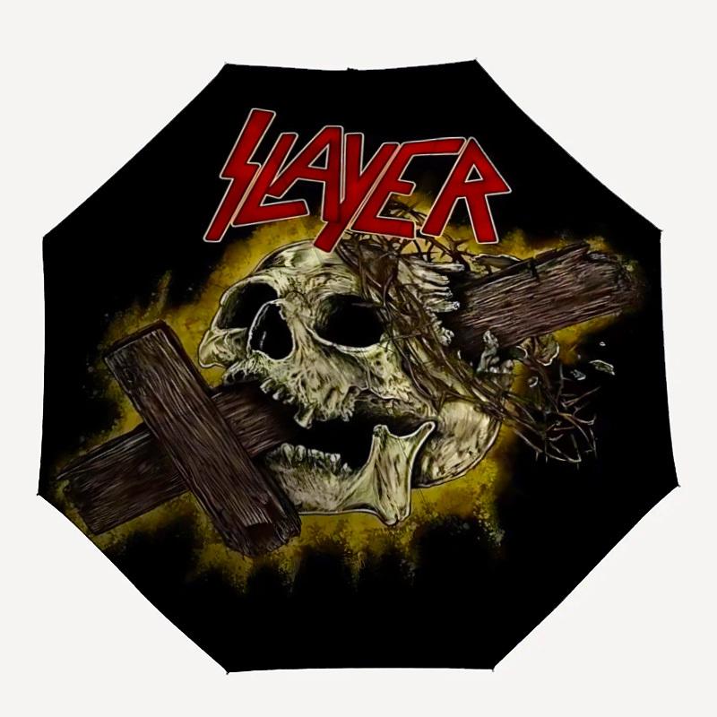 

1pc Slayer Skull Automatic Umbrella 8 Rib Portable Folding Black Iron Frame for Outdoor, Beach, Travel, Beach Umbrella 217