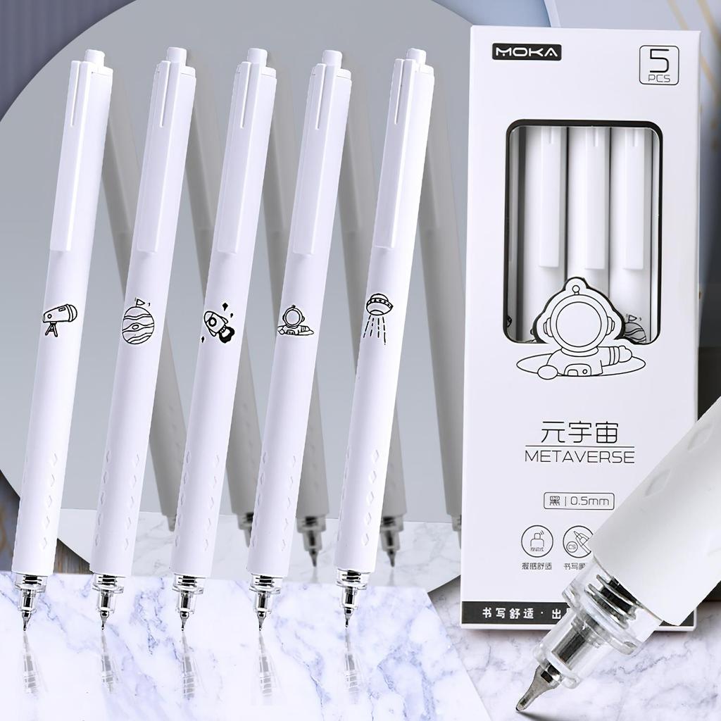 5-teiliges Gel-Tintenstift-Set, Rose, Blume, Käse, Bär, Mondlicht, Metaverse, 0,5 mm Kugelschreiber, schwarze Farbe zum Schreiben