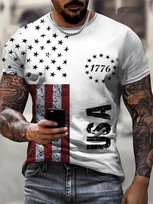 VintageT-Shirt For Men American Flag Graphic T Shirts 1776 Print Tees Short Sleeve T Shirts Outdoor Oversized Men's Clothing Top