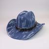 Classic Bull Head Webbing Western Denim Hat European and American Style Personality Versatile Big Eaves Curved Eaves One-word Gentleman's Top Hat