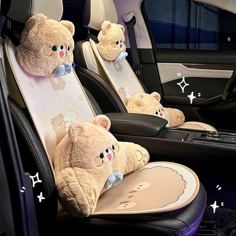 Summer car seat cushion cartoon bear rabbit ice silk car comfort seat cushion breathable and comfortable car interior seat cover