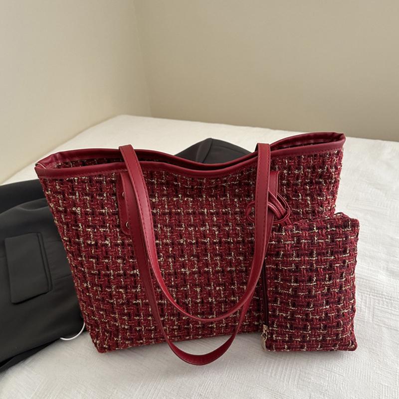 

Yogodlns Женские сумки через плечо и подмышку большой вместимости, простая клетчатая универсальная женская сумка-тоут, кошелек, портативные женские сумки с молнией 39x12x24cm красный