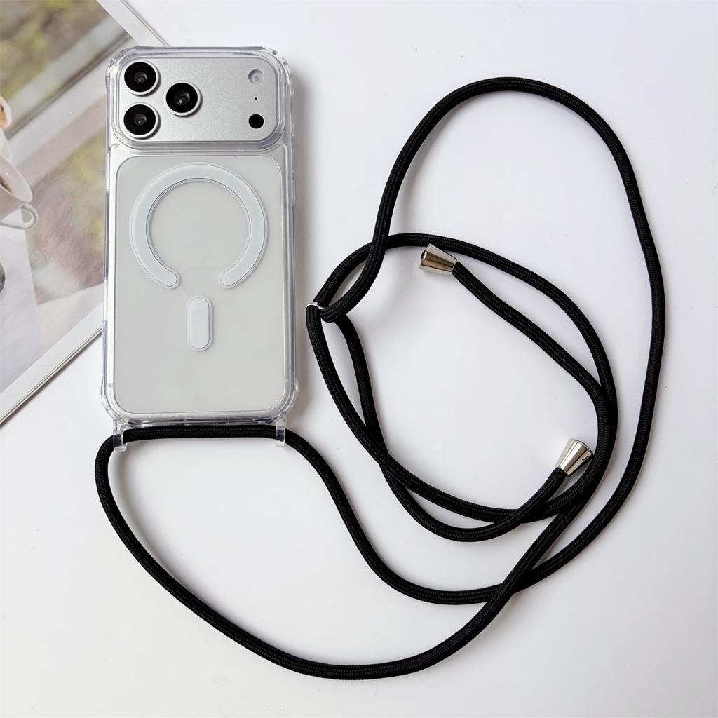 Crossbody Lanyard Clear Magnetic Phone Case for IPhone 17 Air 16 15 Plus 14 13 12 11 Pro Max for Magsafe Acrylic Hard Back Cover