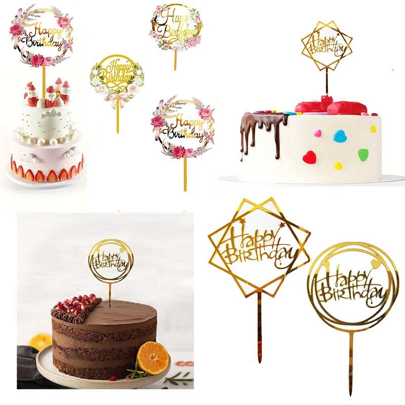 Golden Acrylic Birthday Cake Topper Plaque Elegant Decoration for Parties Anniversaries and Special Events