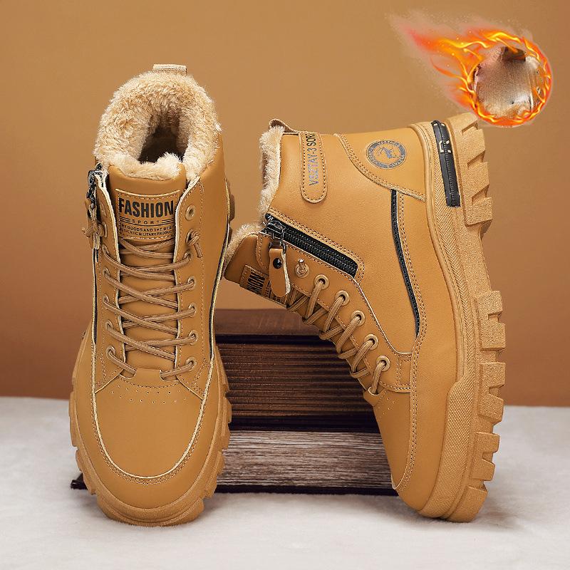 Autumn Winter Plush Thick Warm Men's Cotton Shoes Trendy Outdoor High Top Male Snow Boots