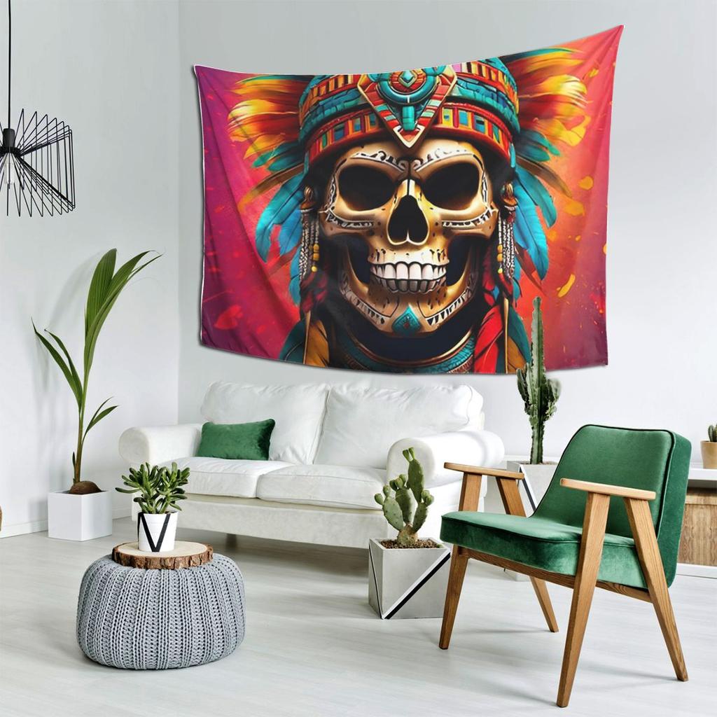 Aztec Skull7 Tapestry Decoration Art Aesthetic Tapestries for Living Room Bedroom Home Wall Cloth Wall Hanging
