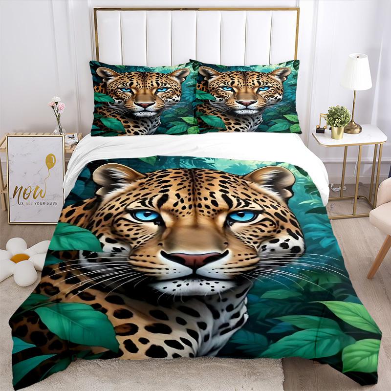 3pcs Leopard Print Duvet Cover Set -Includes 1 Duvet Cover and 2 Pillowcases, No Quilt Core, All-Season Home Decor  yy251111110