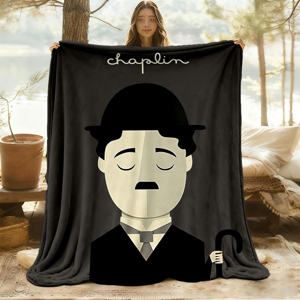 1pc Charlie Chaplin Outdoor Blanket Lightweight Flannel, Soft & Warm, All-Season Use for Sofa, Outdoor, Camping, Living Room, Office063