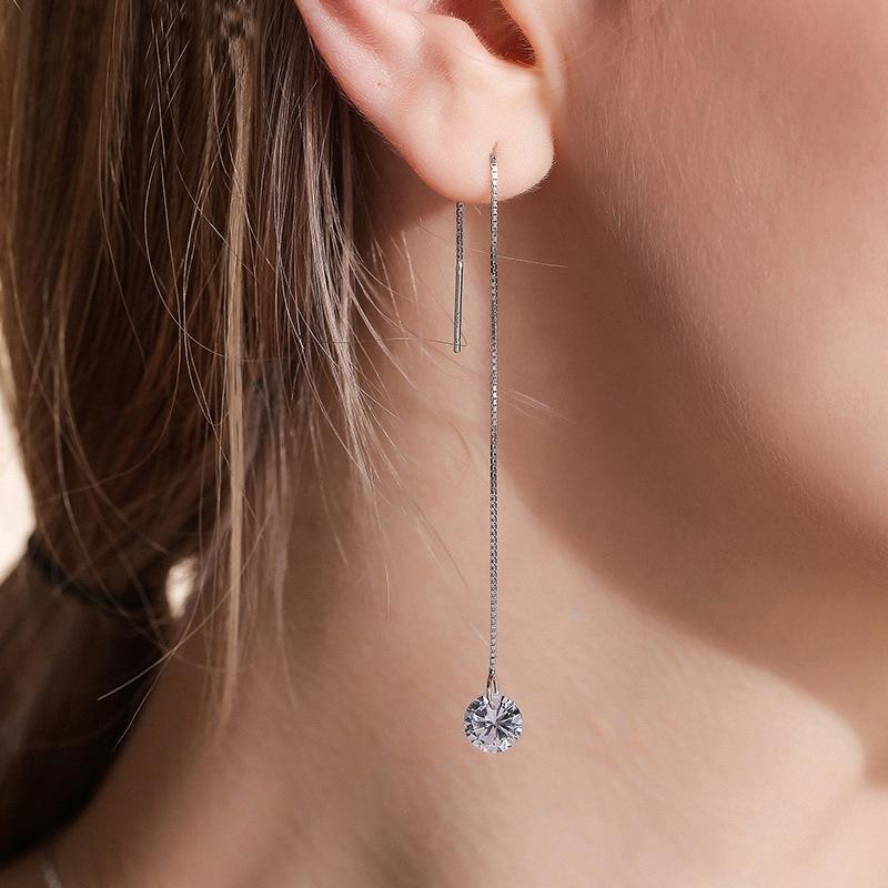 Long Ear Line Drop Earrings for Women Fashion Round Crystal Dangle Earrings Korean Sweet Temperament Jewelry Accessories