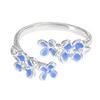 French Flower Peacock Dream Blue Enamel Dripping Oil Flower Opening Ring Women'S Exquisite Sweet And Cool High-End Ring