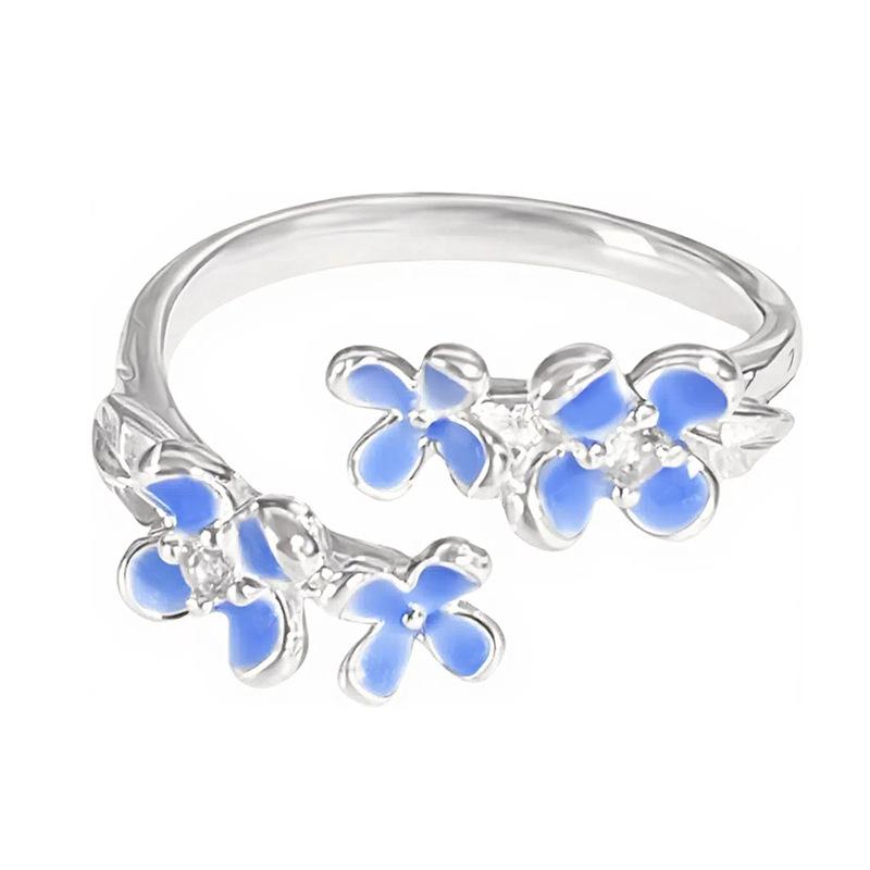 French Flower Peacock Dream Blue Enamel Dripping Oil Flower Opening Ring Women'S Exquisite Sweet And Cool High-End Ring