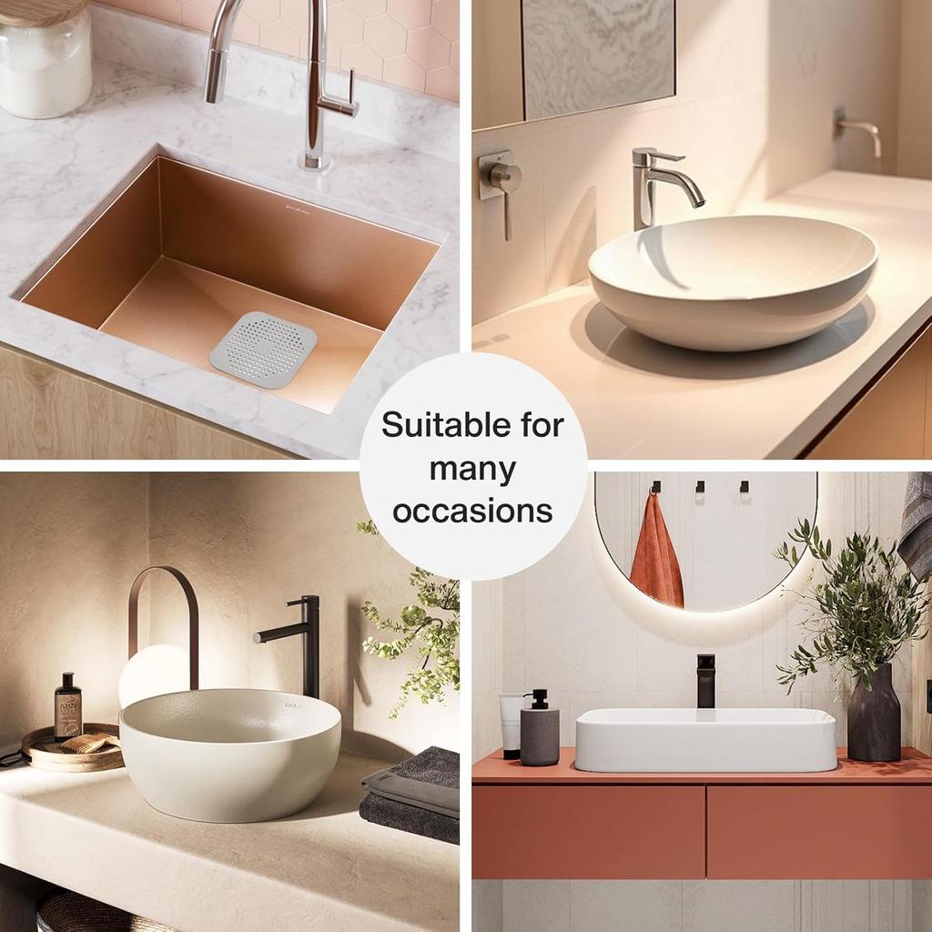 2 Pack Drain Hair Catcher Silicone Bathroom Accessories Square Drain Cover for Shower,Easy To Install Suit for Bathroom,Bathtub,Kitchen, White