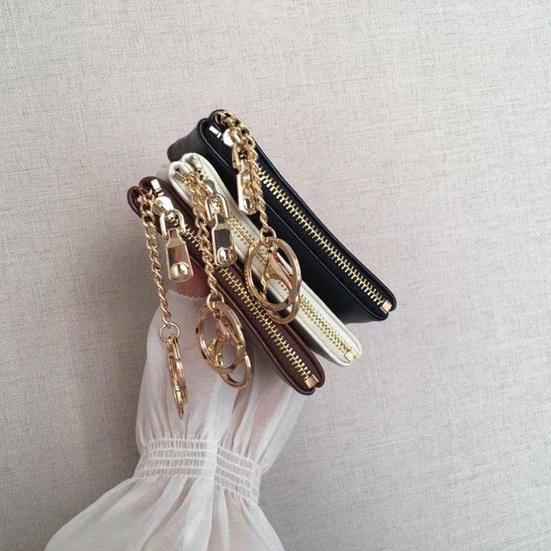 Fashion PU Leather Mini Coin Purse with Metal Chain Keyring, Multi - Minimalist Women's Card & Cash Wallet