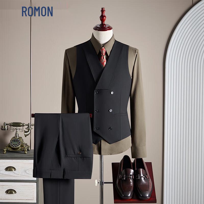 Мужской двубортный жилет ROMON из смесовой шерсти 2XL чёрный