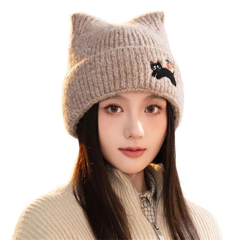 Lovely Cats Ears Hat Women Soft Plush Knitted Hat Trendy Winter Warm Hat for Fall and Winter