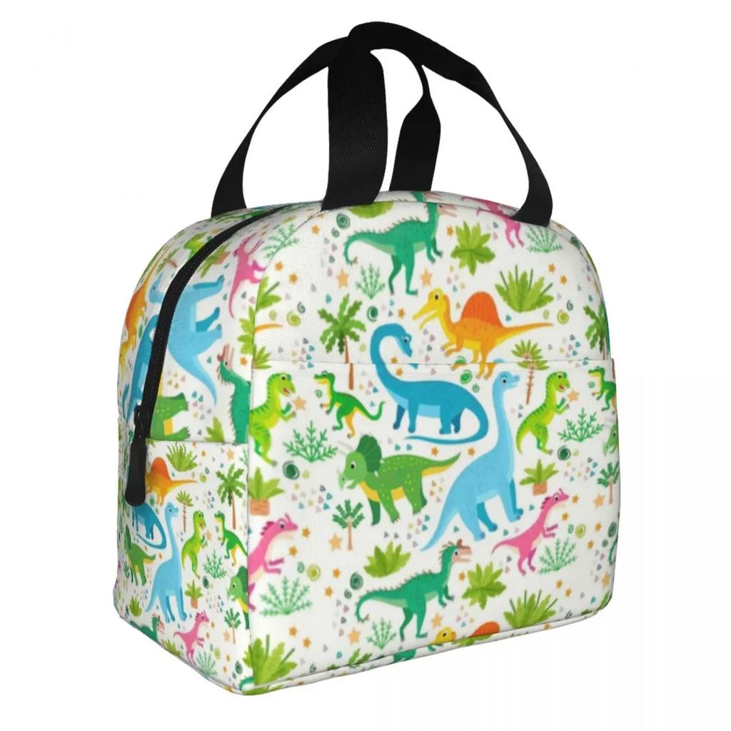 Cartoon Dinosaur Print Thermal Insulated Lunch Bag Women Portable Lunch Tote for Outdoor Camping Travel Multifunction Food Box