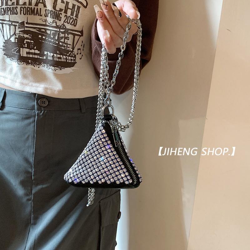 IELGY Rhinestone Mini Zongzi Triangle Hand Carry Oblique Cross Change Diamond Bag