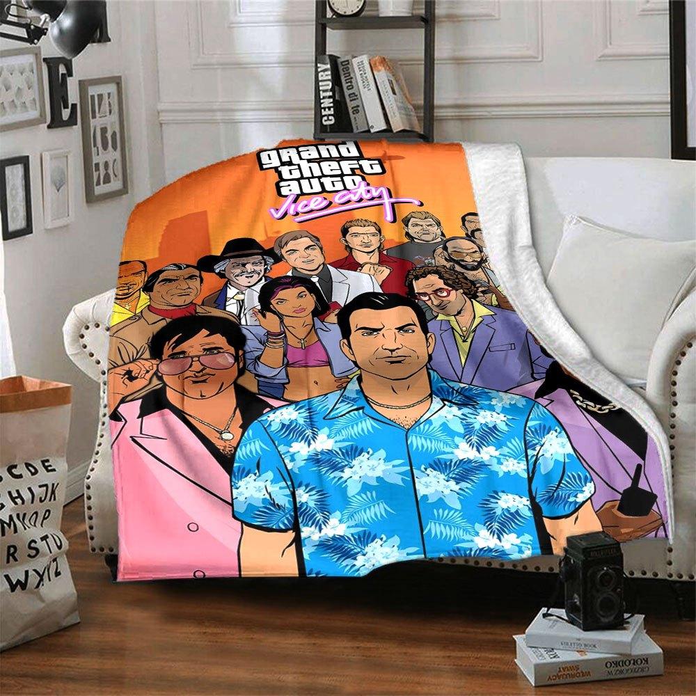 1pc Grand Theft Auto Soft Flannel Blanket with Designer Print A Cozy Blanket for All Seasons, Perfect for the Couch, Bed, Office