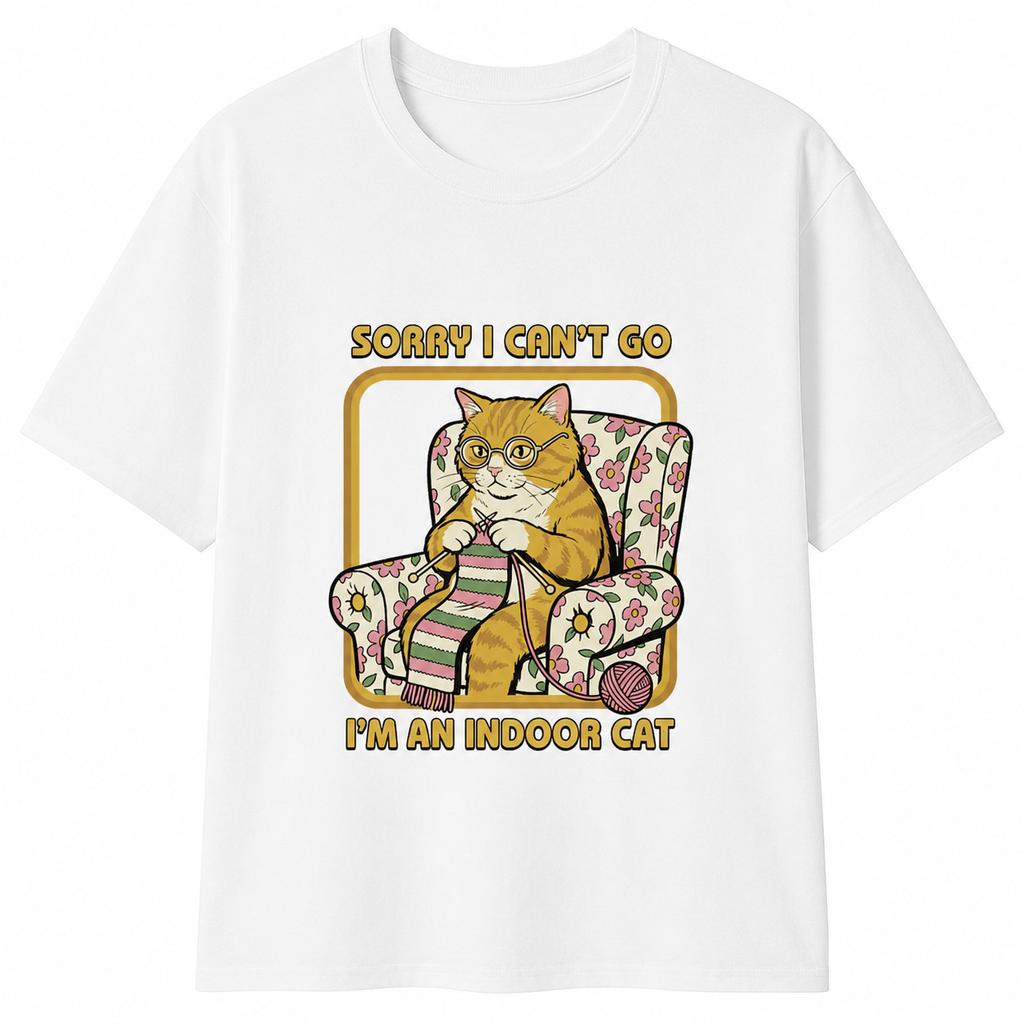 Sorry I Can't Go I'm An Indoor Cat Shirt Funny Introvert Cat T-Shirt