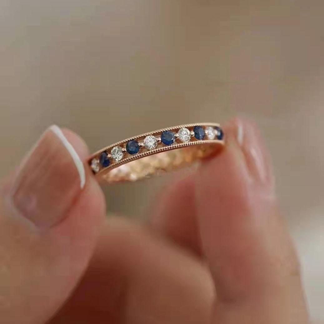 

Оригинальные дизайнерские двухцветные белые синие кристальные кольца для женщин простые легкие роскошные однорядные кольца для банкета ювелирные аксессуары resizable